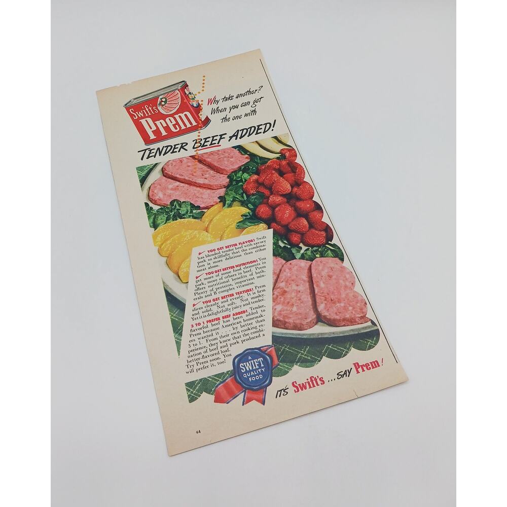 Vintage Swift's Prem Canned Beef Potted Meat Print Ad Food Platter